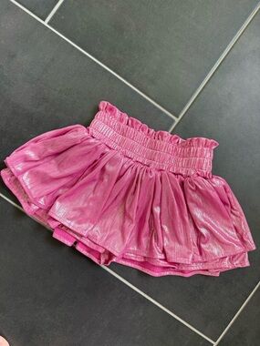 Lola + The Boys Shiny Pink Metallic Pleated Paperbag Waist Skort Girls 8
